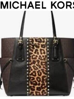 New $398 Michael Kors Voyager Medium Logo Mixed-Media Tote Bag Comes w Booklet